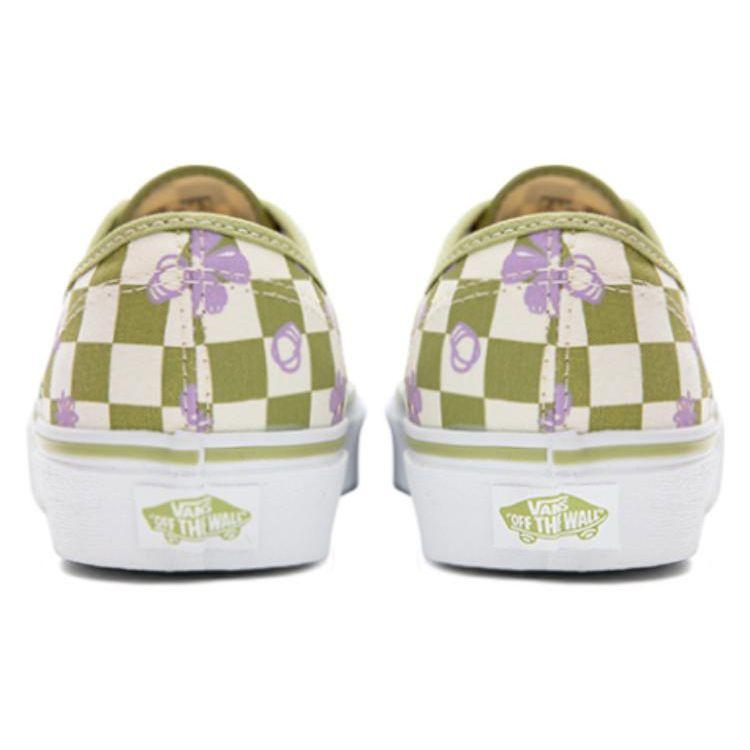 Vans Authentic Wallpaper Checkerboard Floral Print Durable Breathable Low-Top Canvas Shoes Unisex Sneakers Green White VN0A5KS9CCF