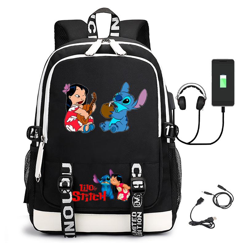 Large Capacity Backpack Printed Student USB School Bag