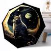 Mystische Schwarze Katze Mondsichel Automatischer Outdoor-Regenschirm Einziebares Design mit 8-Speichen-Haltbarkeit Leicht Perfektes Geschenk für Freunde Familie