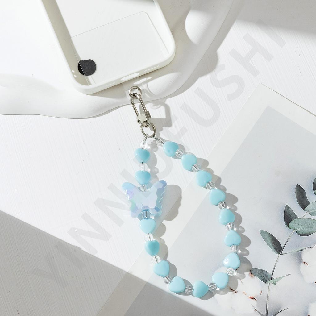 New candy color mobile phone chain DIY acrylic butterfly beaded mobile phone case pendant chain