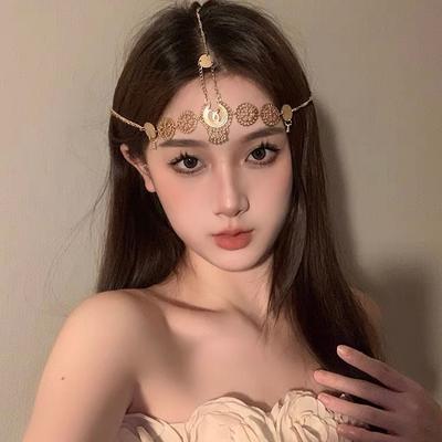 Boho pokrývka hlavy retro řetízek na čelo vlasové doplňky přívěsek na obočí starožitný elf exotický víla svatební šaty západní regiony