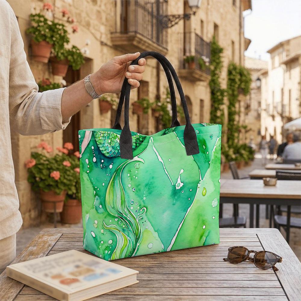 Green Mermaid Printed Tote Bag Casual Large Capacity Reusable Handbag for Daily Shopping Travel