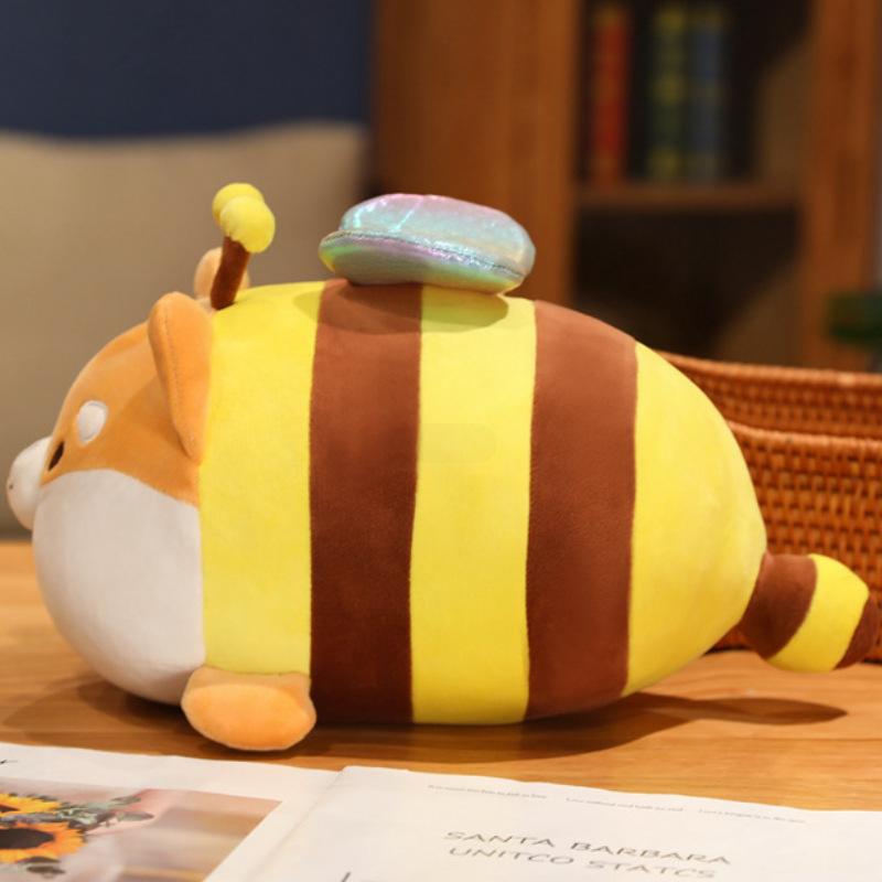 Soft Cute Bee Dog Plush Doll Cute Fat Shiba Dog Big Throw Pillow Girl Bed Holding Rag Doll Birthday Gift
