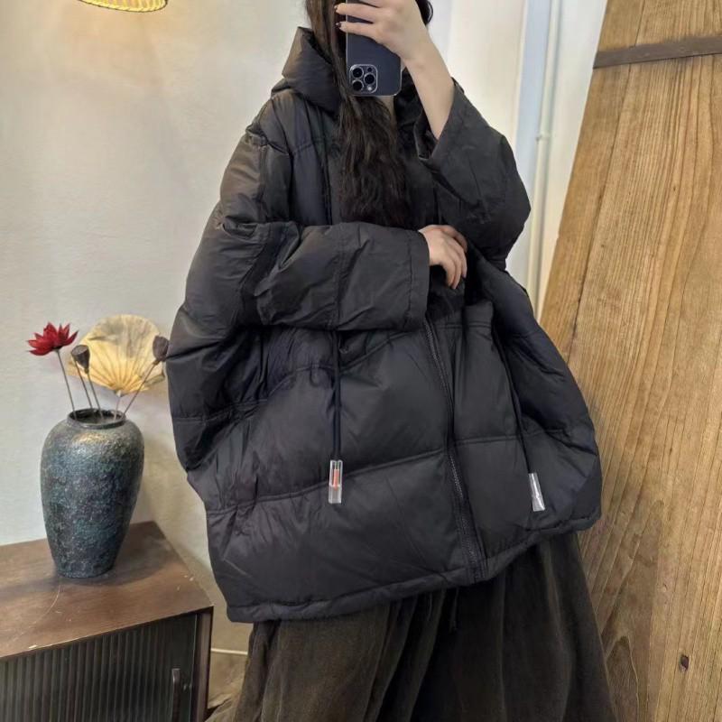 

2025 Autumn/Winter Korean Style Plus Size White Duck Down Hooded Mid-Length Jacket for Women One Size