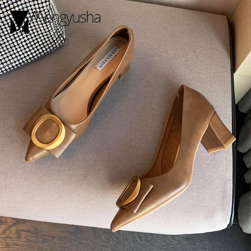 Luxury Brand Chunky High Heels Women Metalic Buckle Pumps Bowtie Shoes Ladies Wedges Slip On Mary Jeans Bridesmaid Wedding Shoes