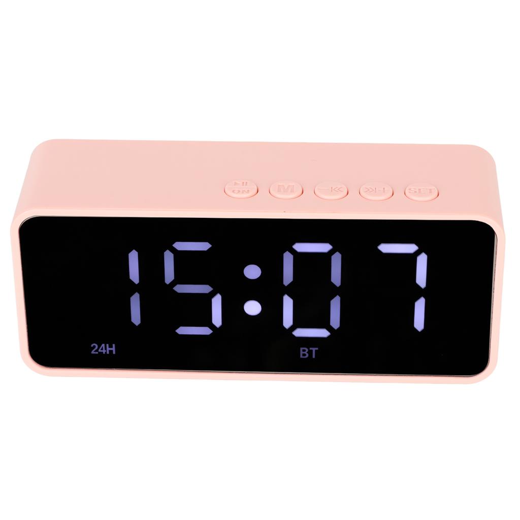 Alarm Clock Bluetooth Speaker Distortion Free USB Charging Mirror Display Portable Digital Clock Wireless Speaker Pink