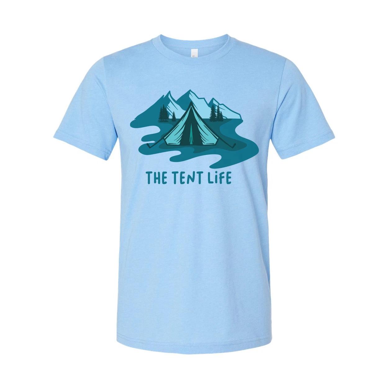 

Unisex Outdoor Tent Life Graphic T Shirt With Mountain Scene And River Design Ar S