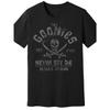 European Sizes Vintage Black Goonies Plus Size T-Shirt with Distressed Skull and Swords Graphic