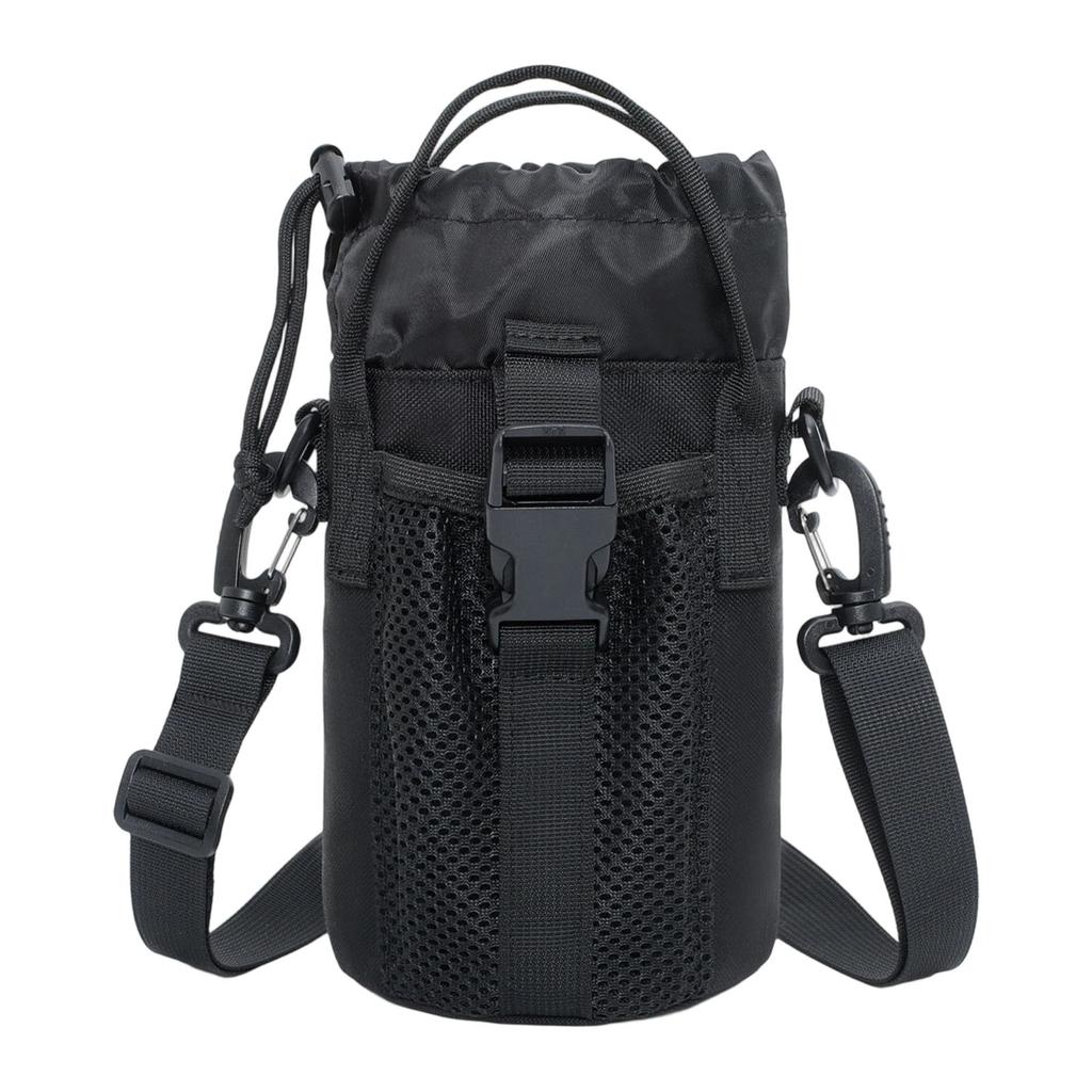 Portable Insulated Water Bottle Holder With Adjustable Strap And Mesh Side Pocket For Outdoor Hiking Camping Travel