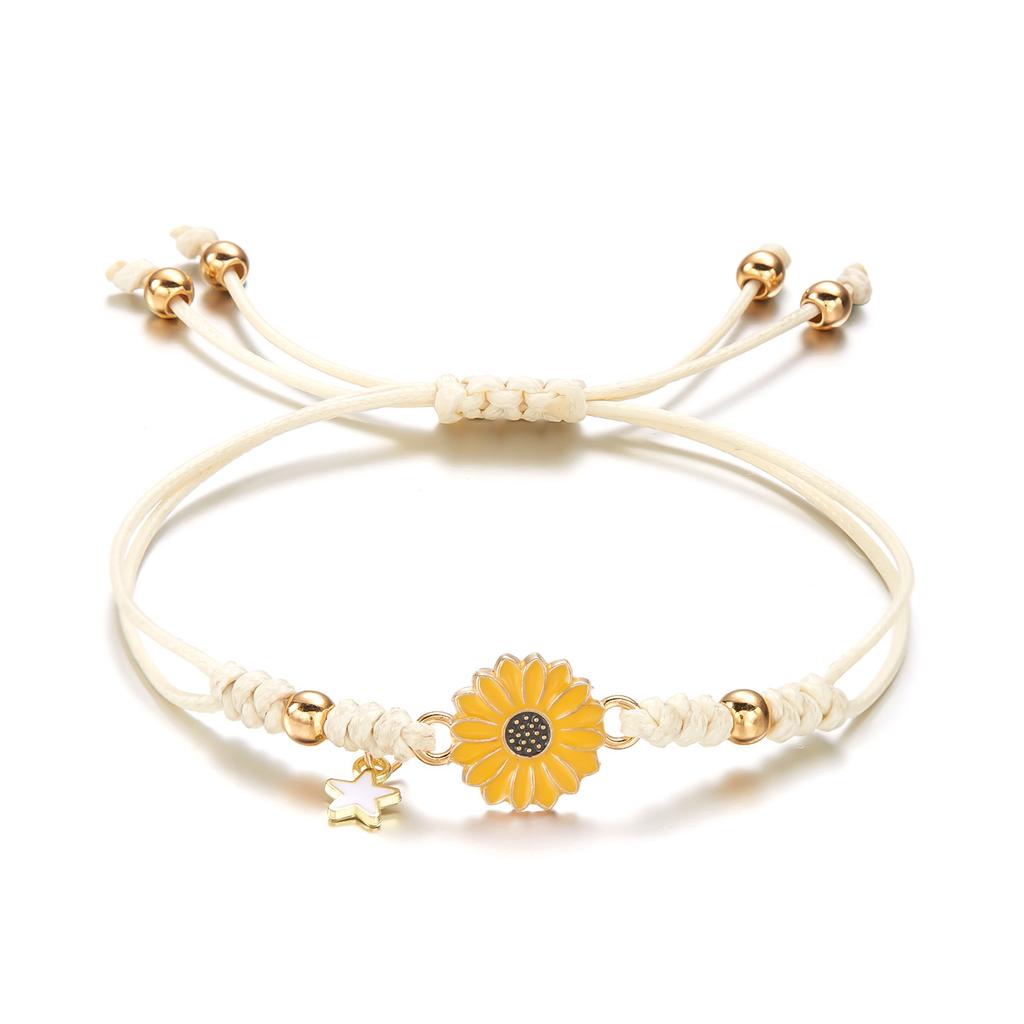 Braccialetti Semplici Girasole per Donna Intrecciati a Mano Moda Colorati Margherita Braccialetto Regolabile Amicizia Buona Fortuna Gioielli Regalo