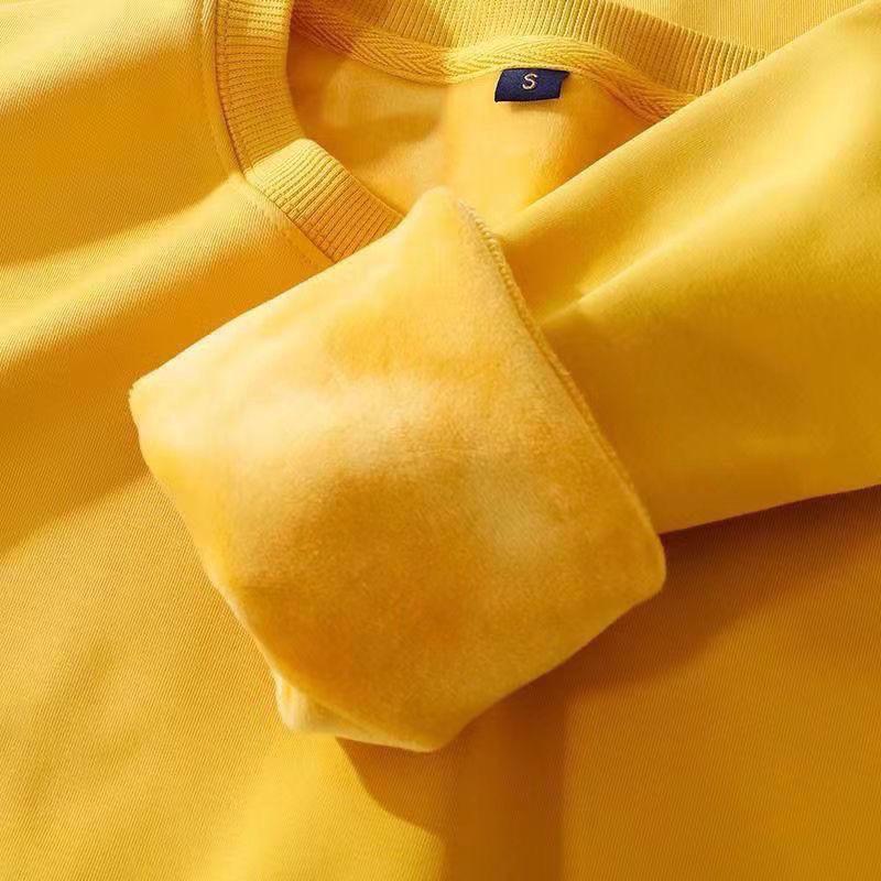 Pure Cotton Plush Thickened Sweatshirt Thin Plush Heavyweight Solid Round Neck Sweater Autumn Winter Warm Sweater