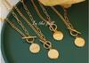 18K Gold-Plated Hip Hop OT Buckle Round Pendant Clavicle Necklace P101