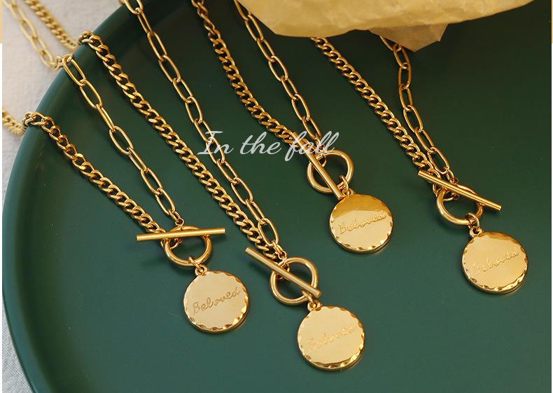18K Gold-Plated Hip Hop OT Buckle Round Pendant Clavicle Necklace P101