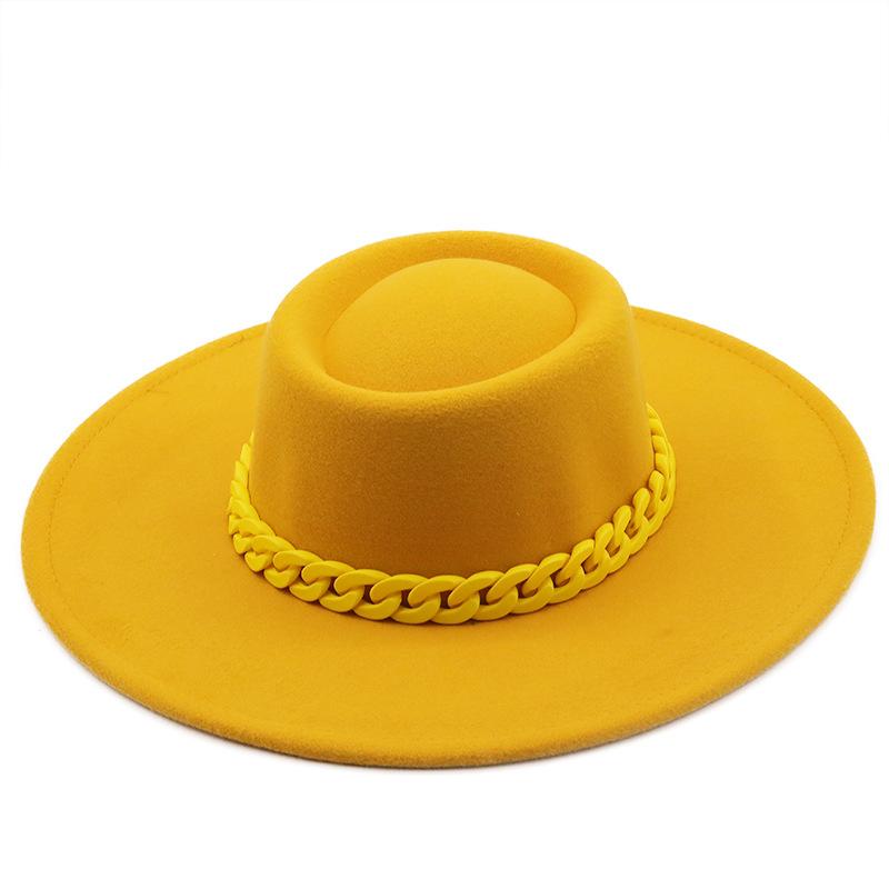 New autumn and winter wool.cm color fashionable chain big brim jazz top hat felt hat