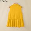 VONDA Women Chinese Style Sleeveless Irregular Ruffled Glitter Casual Tank Tops