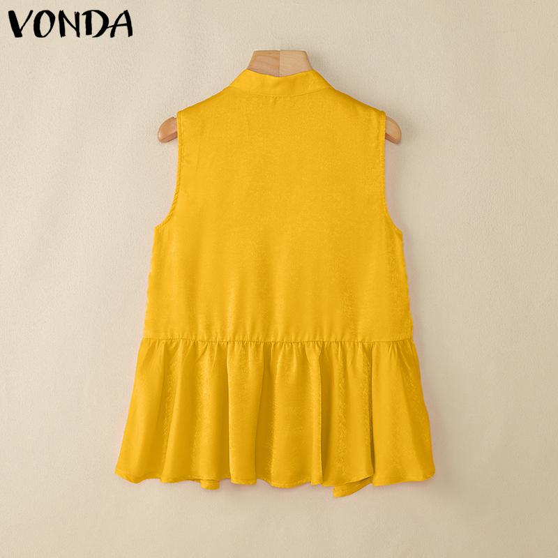 VONDA Women Chinese Style Sleeveless Irregular Ruffled Glitter Casual Tank Tops