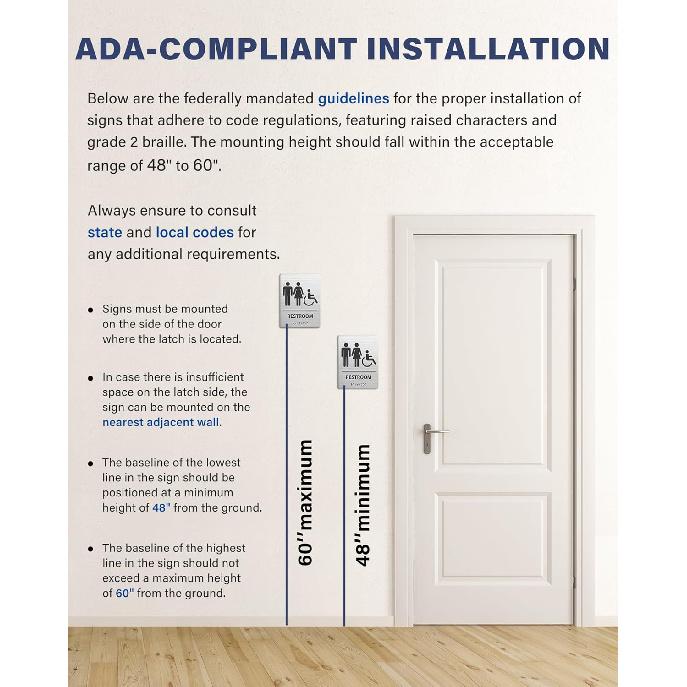 ADA-Mark Modern Restroom Sign for Business - 2PK ADA Compliant Braille Bathroom Sign with Easy tallation - 6" W x 8" H