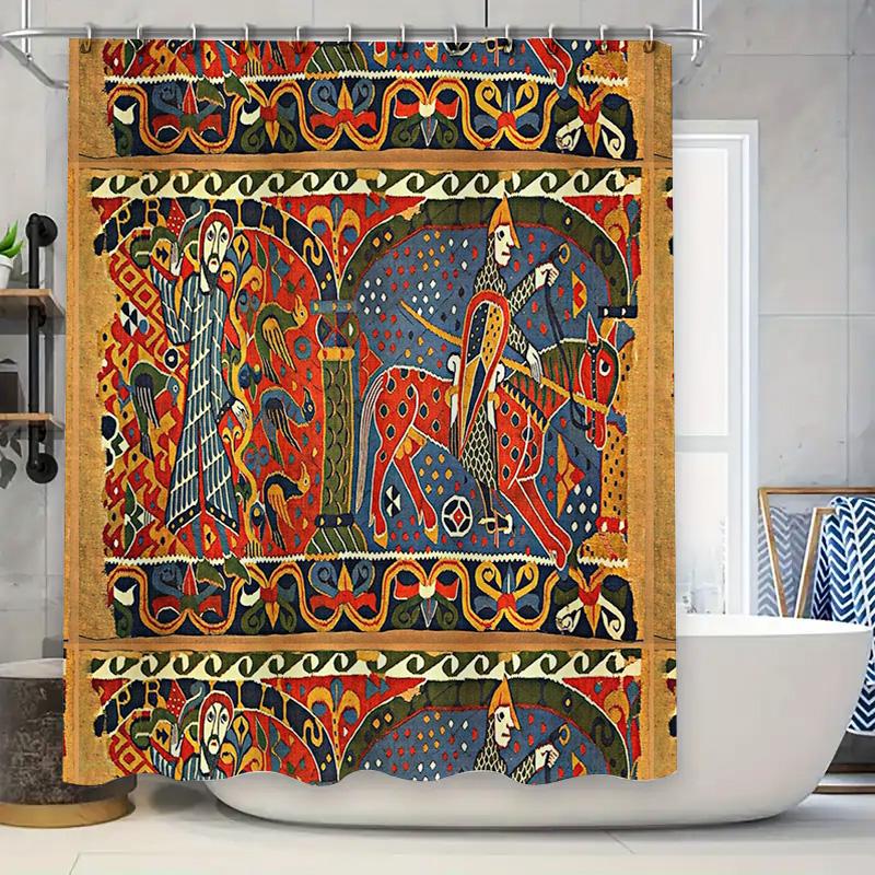 

Medieval Knight Shower Curtain Gothic Tapestry Fantasy Battle Decor Historical Warrior Backdrop Renaissance Art Print Bathroom C 90x180cm