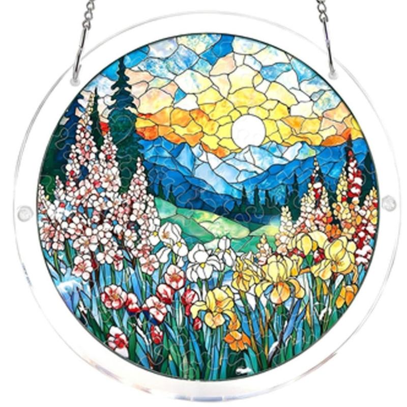 Puzzle Sun Catcher Stained Glass Window Hangings Acrylic Suncatchers Decors for Home Garden Ornament Housewarmings Gift