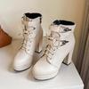 Mode Damen Schuhe Mode Seitlicher Reißverschluss Klobiger Absatz Stiefeletten für Damen Plateau Schuhe Kleid Lässig Damen High Heel Stiefel
