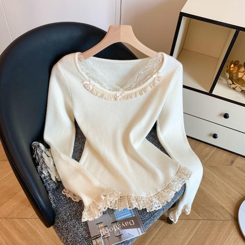 Lace knitted sweater women's inner fit autumn and winter new high-end thickened sweater slim and thin bottoming shirt top