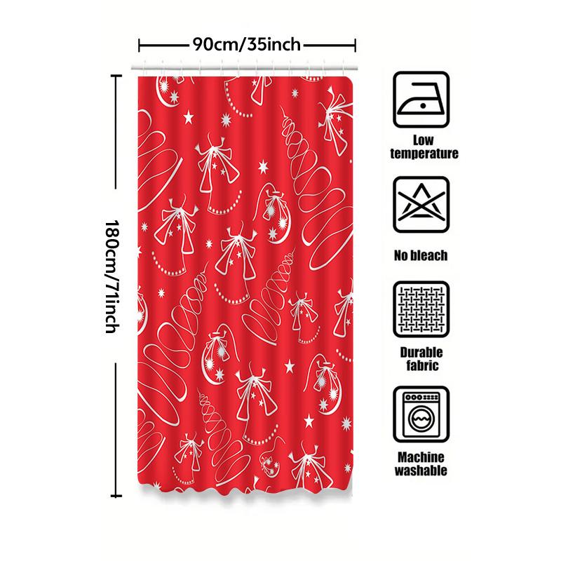 Tu Charming Christmas Shower Curtain Festive Holiday Bathroom Decor Red White Patterned Fabric Waterproof Holiday Home Decor Gif