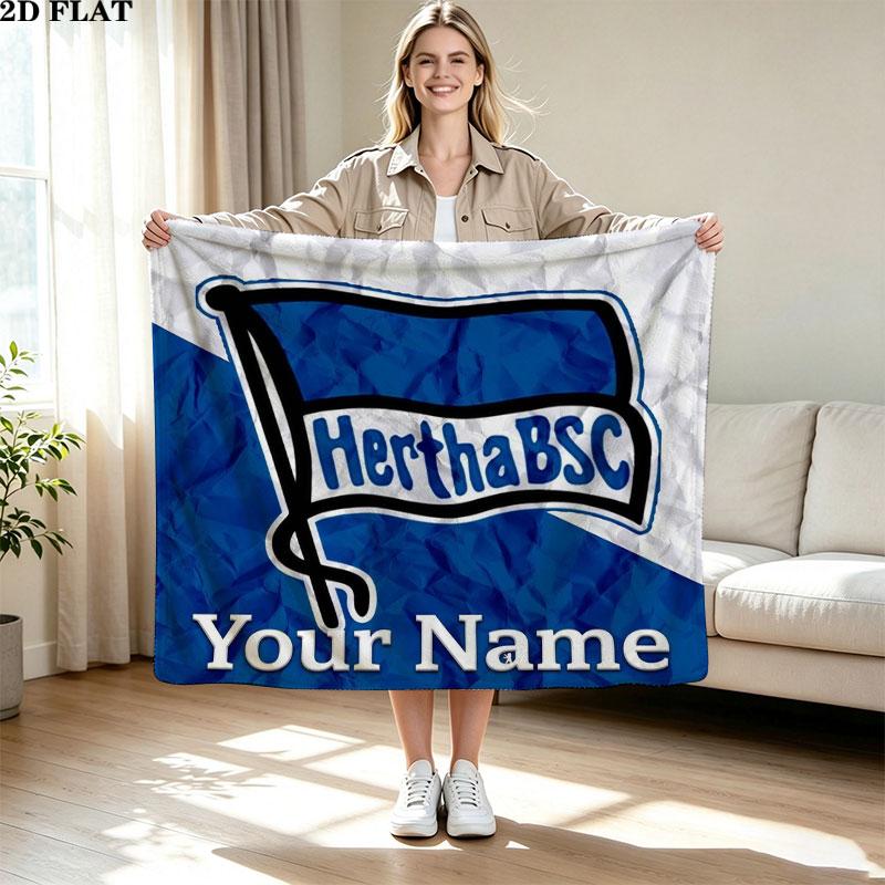 1PC Hertha BSC Custom Name Patterned Flannel Blanket Suitable For All Seasons for Home Decor Warmth and Comfort Gifts Holiday Present