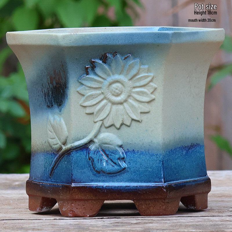 Handgefertigter unregelmäßiger quadratischer Keramik-Blumentopf für Sukkulenten - Pflanztopf mit großem Durchmesser für Mischbepflanzung
