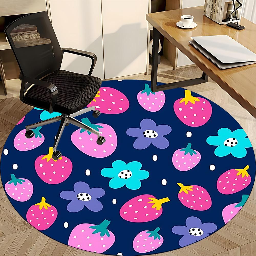 1pc Strawberry Floral Office Round Rug, Non-slip, Soft and Durable Office Rug for Interior Decoration, Perfect for Office,Decoration Yy260204074