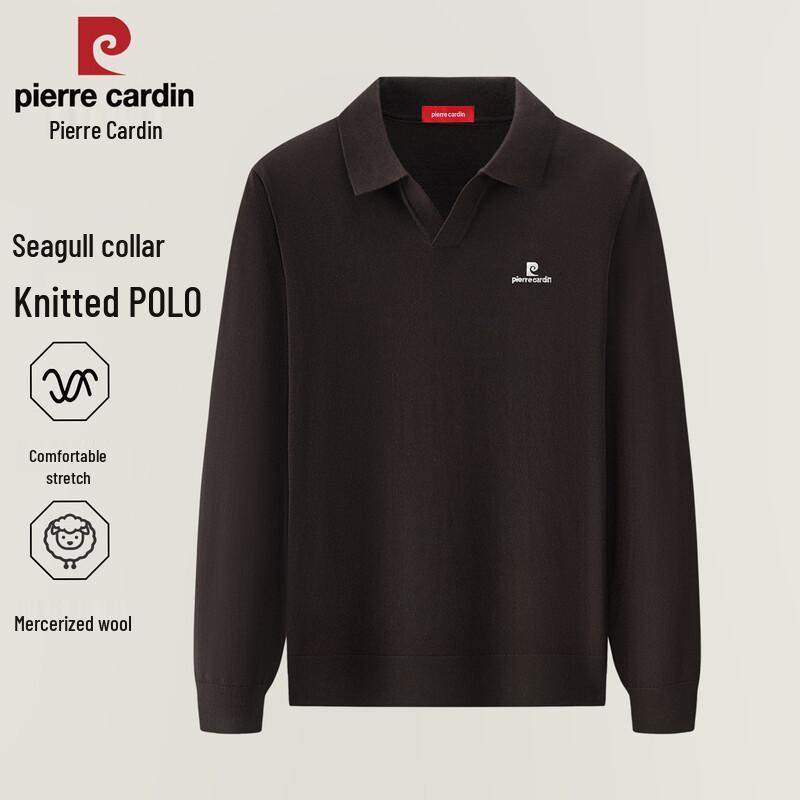 Pierre Cardin Men's 100% Merino Wool Long-Sleeve Knit Polo Shirt