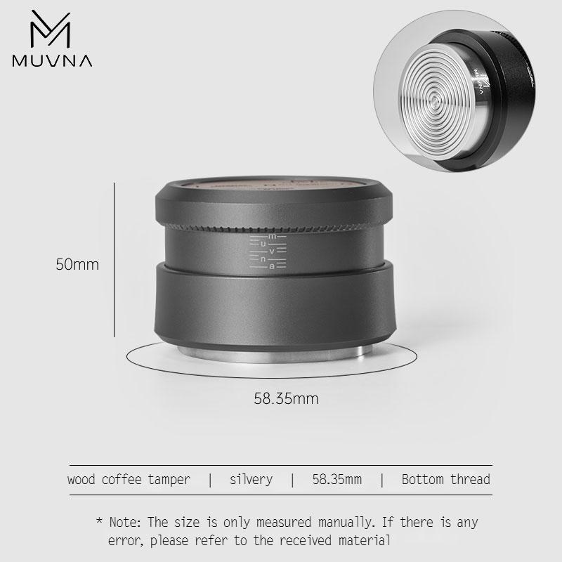 MUVNA Espresso tamper V2, pomalu se vracející kávový tamper s nerezovou vlnitou základnou pro portafiltry 51 mm / 53 mm / 58 mm