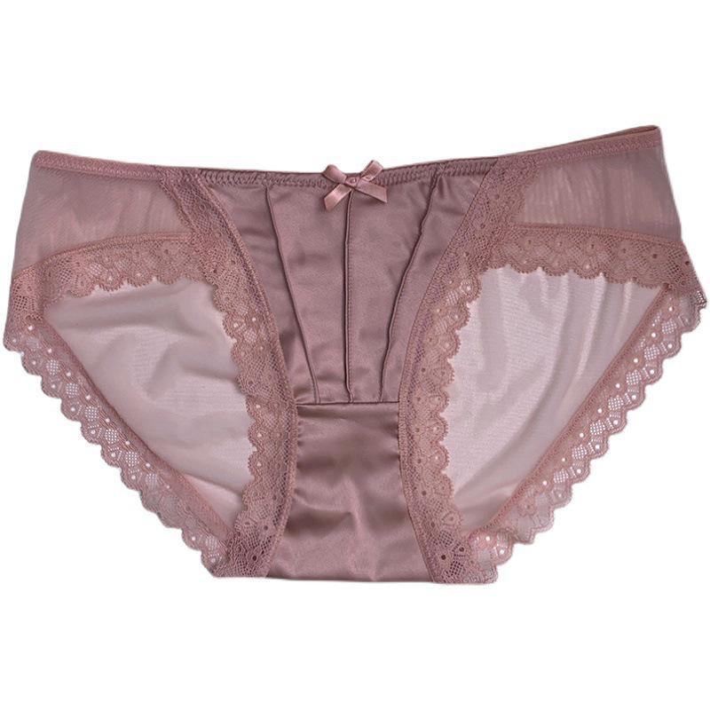 Women's Low Waist Lace Mesh Satin Panties - Sexy, Breathable, Comfortable, French Retro Style