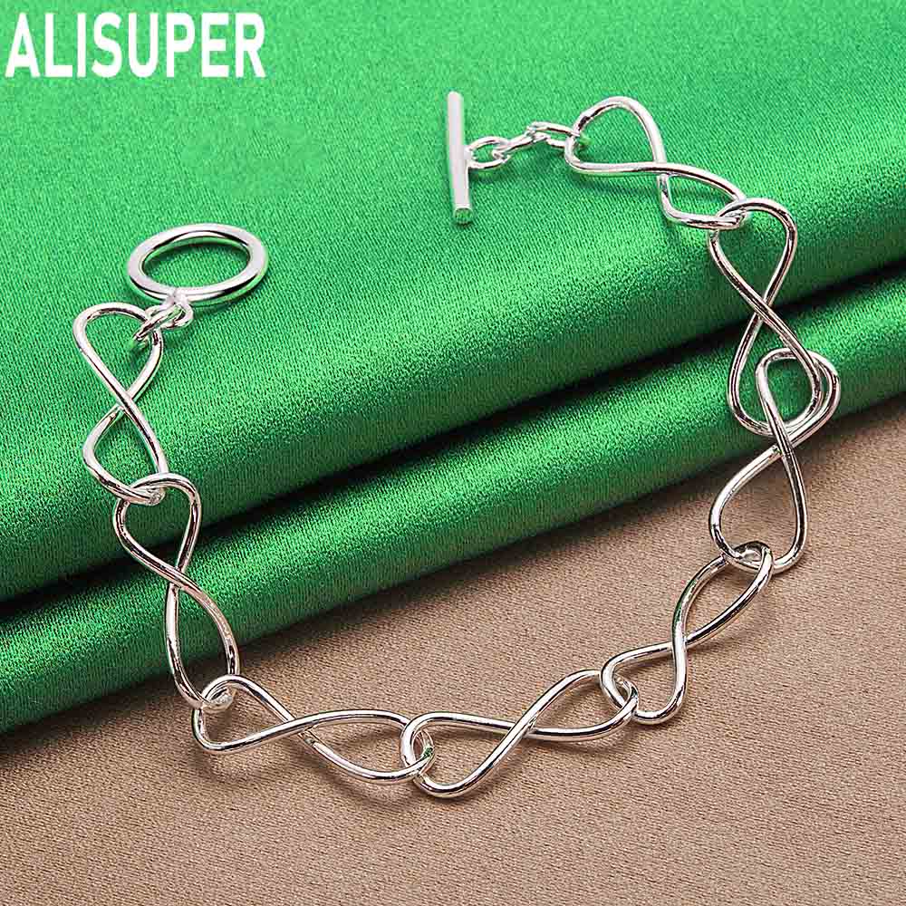 925 Sterling Silver Inverted 8 Side Chain Simple Bracelet Gift Jewelry