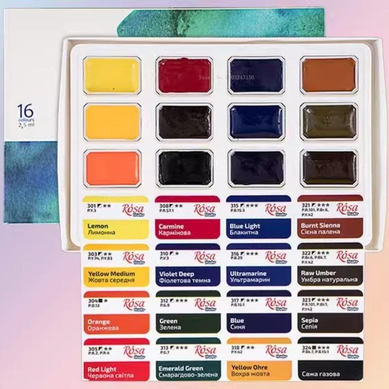 

16/24 Color Ukraine White Night Full Block Solid Watercolor Paint Set Student Grade Art Watercolor Painting Creation Supplies Single box