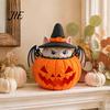 Indoor Outdoor Party Prop Halloween Cat Pumpkin Lantern, 3D Printed Glowing Figurine Kids Holiday Gift with Witch Hat, Spooky Tabletop Ornament,