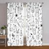 2Pcs, Contemporary Curtains Black And White Floral Pattern Machine Washable (Without Rod) Thermal Insulation, And Room Darkening