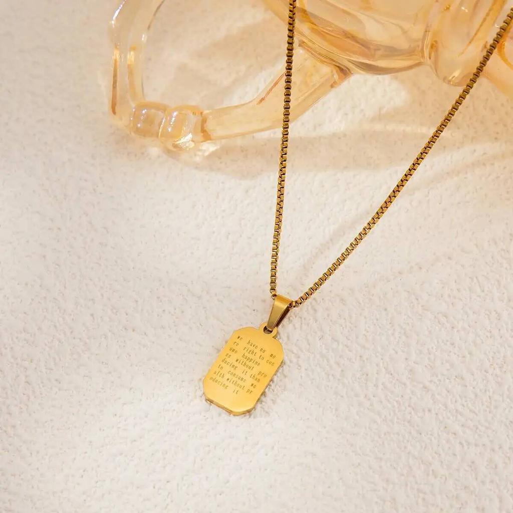 SHIXIN Stainless Steel Simple Square Pendant Necklace Women 18K Gold Plated Exquisite Clavicle Chain Waterproof No Fade Jewelry