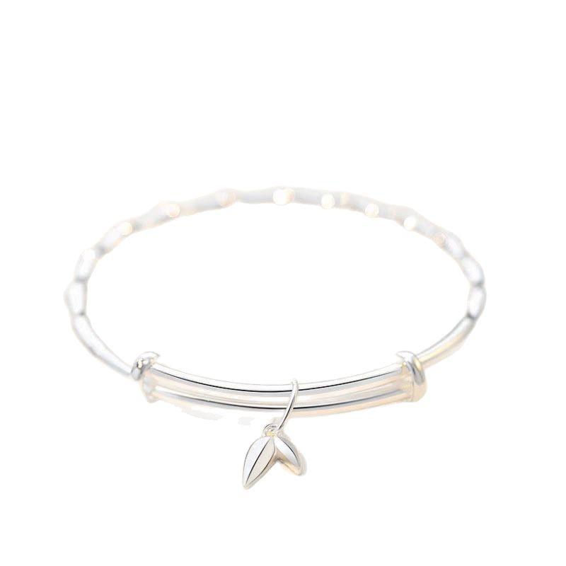 Women's Silver-Plated Bamboo Bangle: Young Style Peace Push-Pull Bracelet - Perfect Gift for Girlfriend