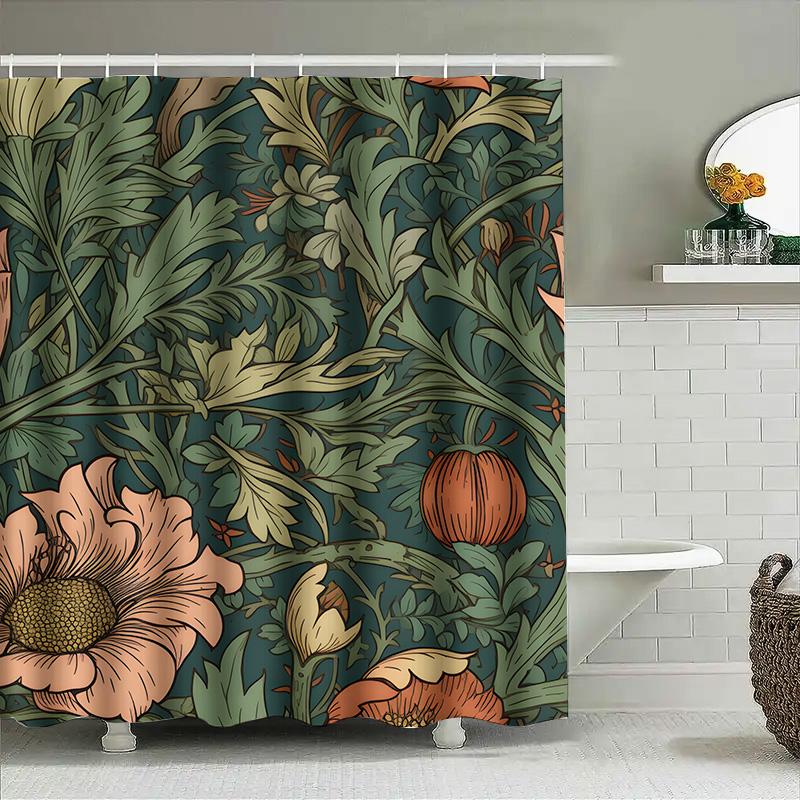 Modern Blue Floral Shower Curtain Waterproof Fabric Decorative Bathtub Liner For Bathroom Easy Installation In Various Sizes