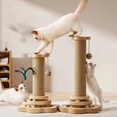Pet Cat Toy Solid Wood 4-In-1 Swivel Scratching Post Durable Sisal Scratching Board Tree Kitty Climb Supplies Cats Grab Column