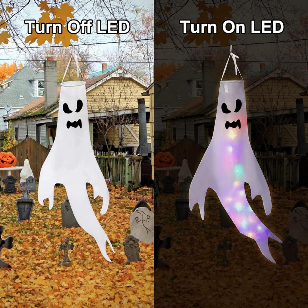 Halloween Decor Ghost Hanging LED Light Up Wind Tube Ornament for Party Scene Decoration Spooky Props Haunted House Decorations
