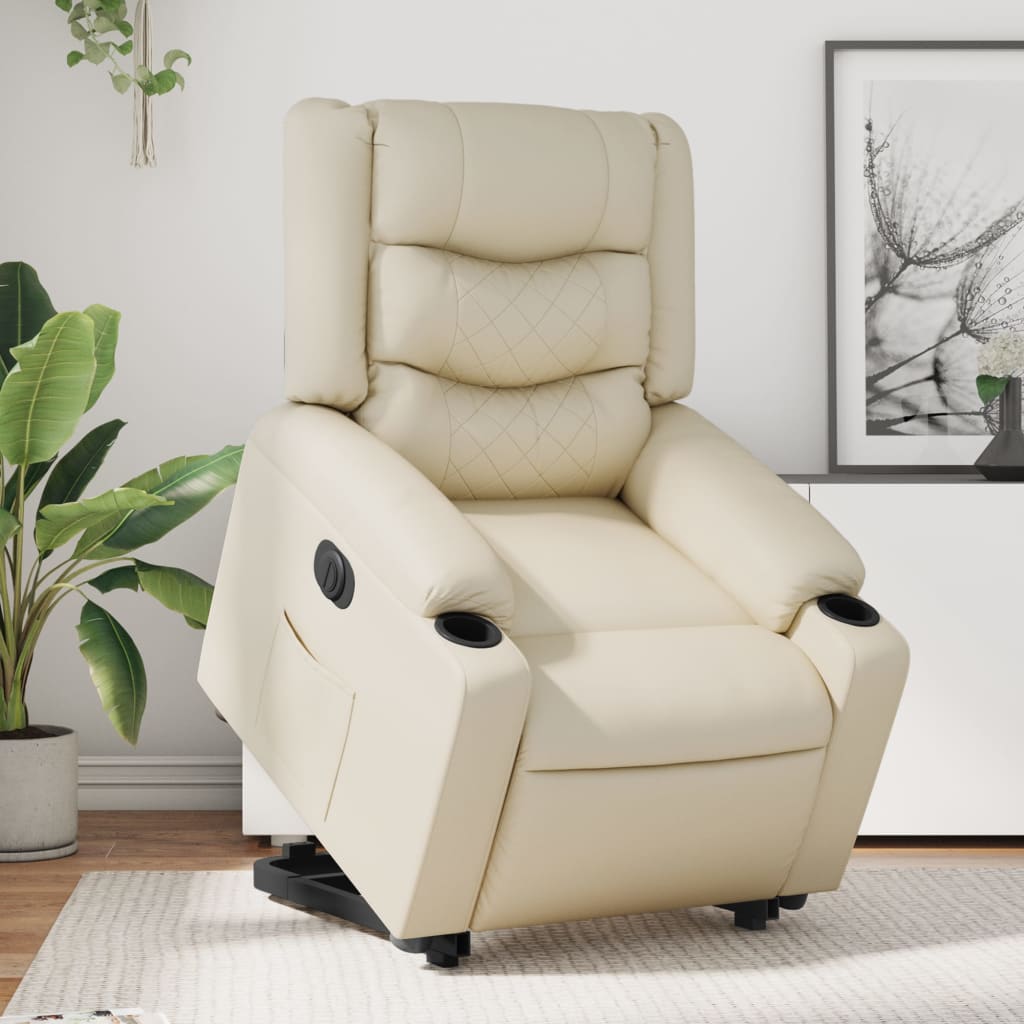 Recliner Chair with Lift Assist Electric Cream Artificial Leather