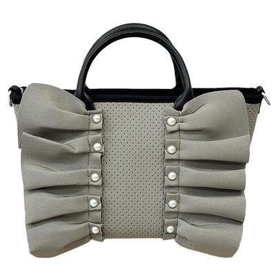 Gisele Tote Leve Tamanho Neoprene Ombro 2 Vias Repelente à Água Bolsa, B5, Transversal, Franzido, Autoportante, Bolsa, Pequena, Pérola, Feminina (Cinzento