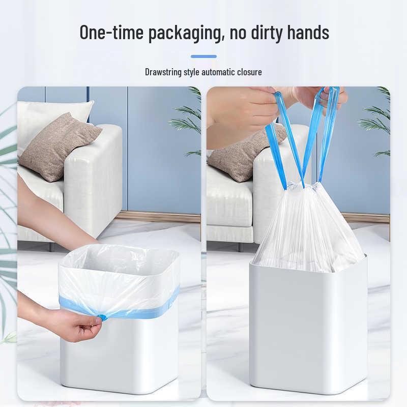 Thickened White Drawstring Trash Bags for Kitchen & Dorm - Large Size, Easy Carry & Sorting
