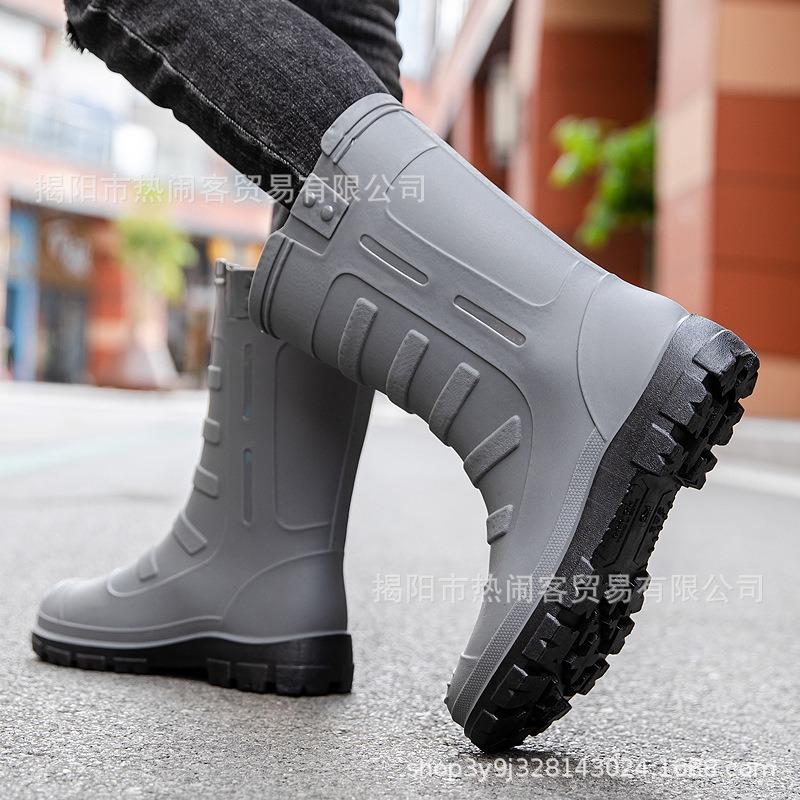 Jundeng medium tube British men's rain boots outdoor trend foot cover men's waterproof boots cowboy medium tube boots travel replacement rubber shoes