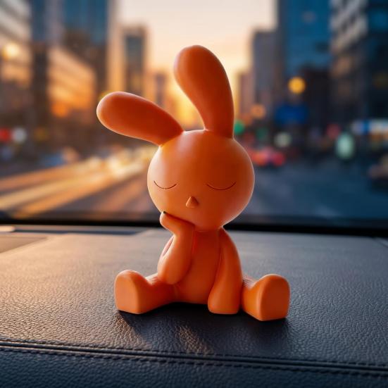 3D-Printed Cute Thinking Rabbit Ornament with Non-Slip Base Matte Finish Funny Rabbit Figurines for Car Accessories Home Office Desk Decor