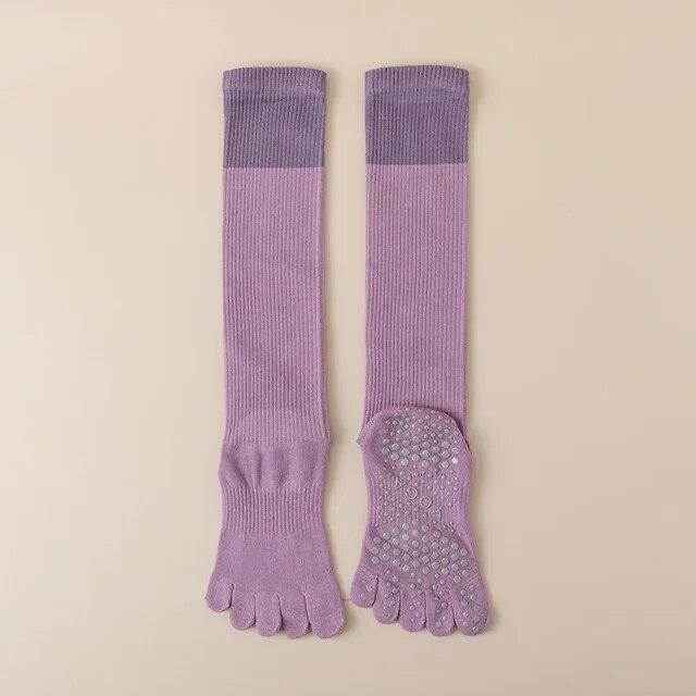 

Женские носки для йоги с пятью пальцами, пилатес, профессиональные силиконовые противоскользящие спортивные носки для фитнеса, однотонные хлопковые гольфы, чулки One size