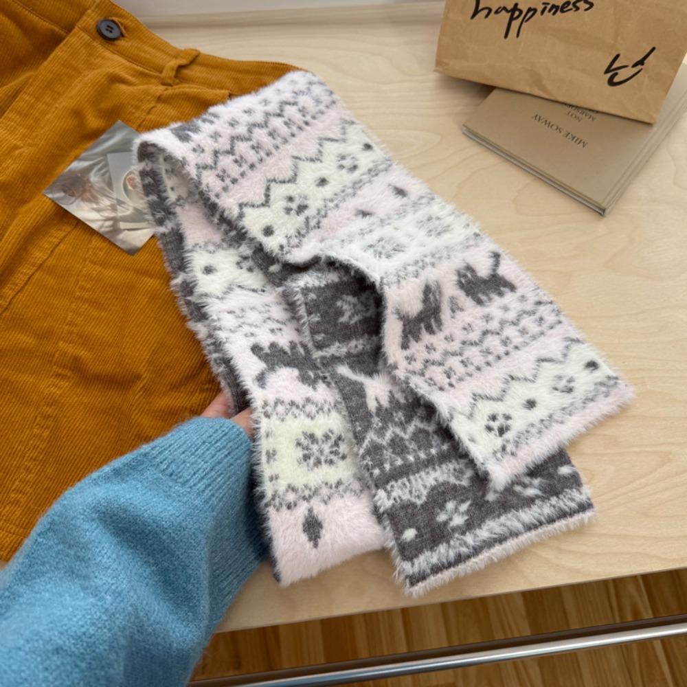 Fair Isle Style Winter Cashmere Scarves Snowflake Wool Shawl Jacquard Knitted Scarf  Autumn Winter