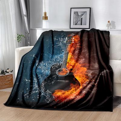 1pc Guitar Printing Lightweight Flannel Blanket, Comfortable and Warm Blanket, for Camping Sofa Bed and Couch Office, In All Seasons