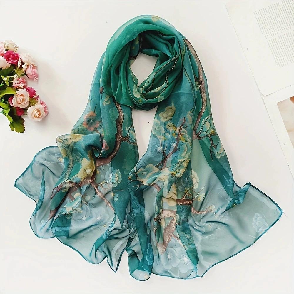 Summer Beach Long Sun Protection Scarf and Shawl Women Decorative Floral Thin Chiffon Scarves